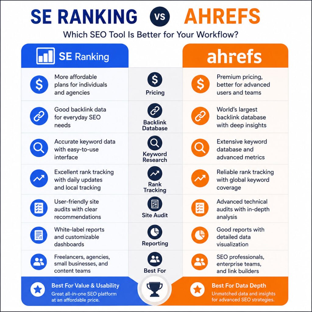 se ranking vs ahrefs comparison infographic